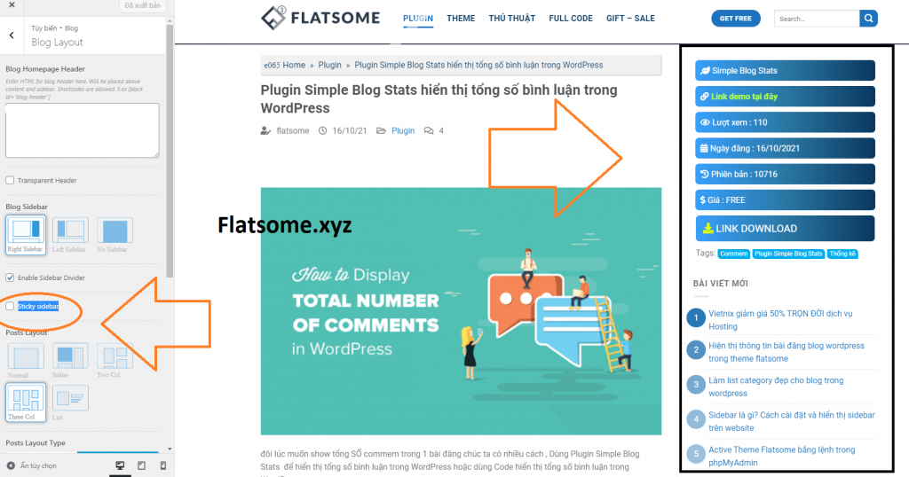 Cách Stick Sidebar trong theme flatsome