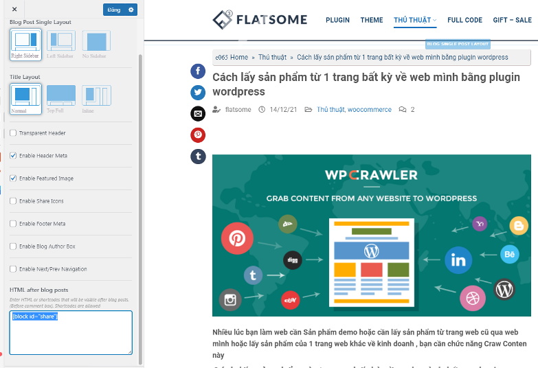 Thêm Block Share cho web theme Flatsome