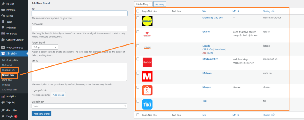 Thêm thương hiệu sản phẩm - product brand WooCommerce wordpress