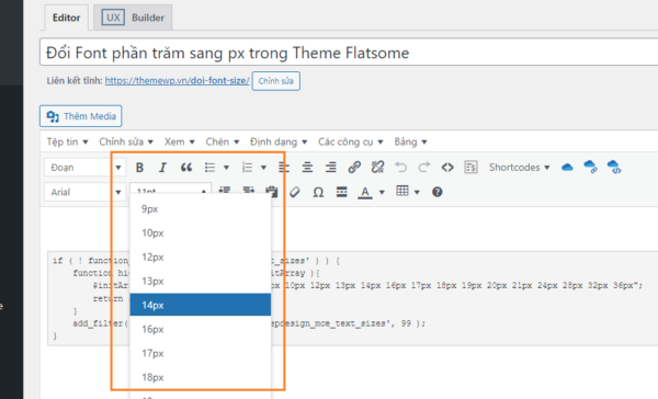 Đổi Font phần trăm sang px trong Theme Flatsome