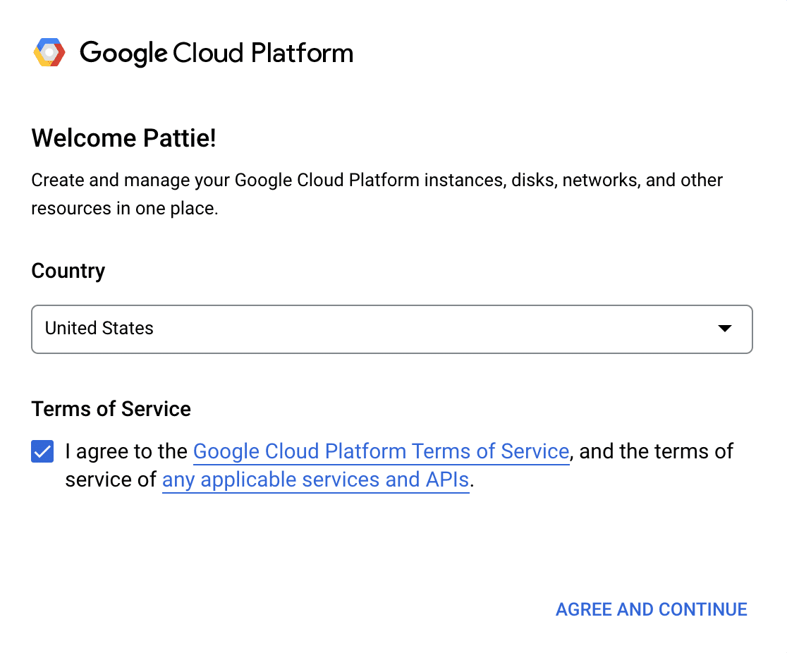 Chấp nhận các điều khoản dịch vụ của Google Cloud