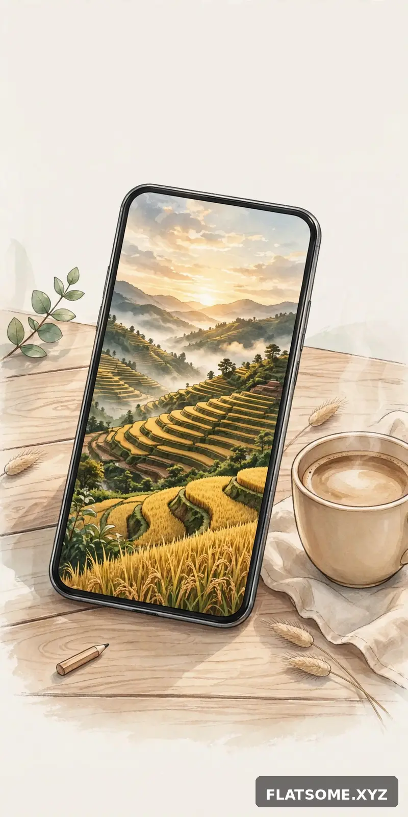 Hình nền điện thoại 4K phong cảnh ruộng bậc thang bình minh đẹp