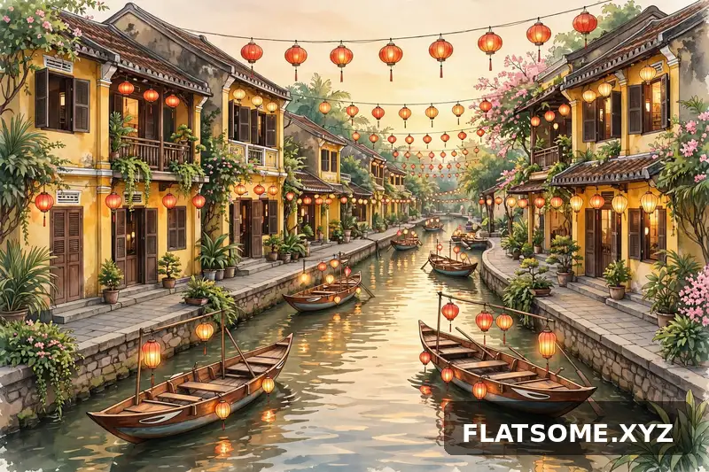 Prompt AI vẽ phố cổ Hội An lung linh đèn lồng về đêm